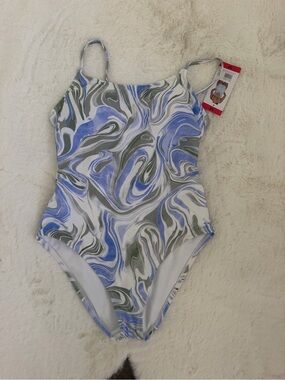 Hurley Blue & Olive Swirl One-Piece Swimsuit